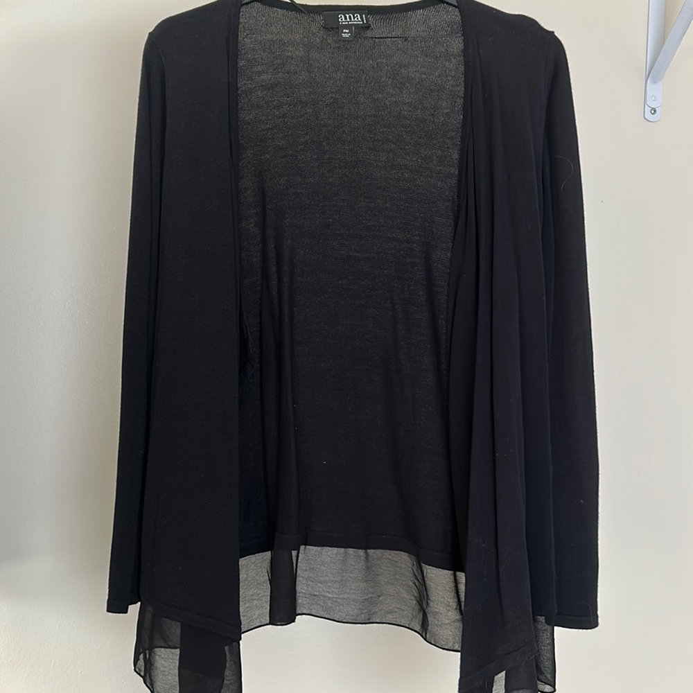 Black sweater from A.N.A. with sheer bottom.